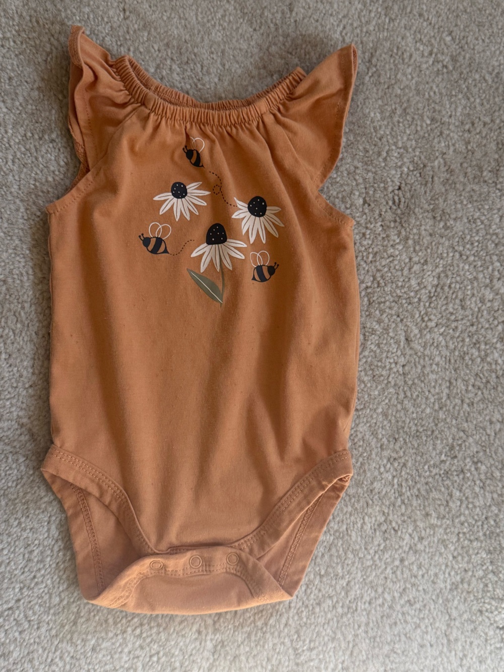Baby Orange Floral & Bee Flutter-Sleeve Bodysuit Romper Onesie